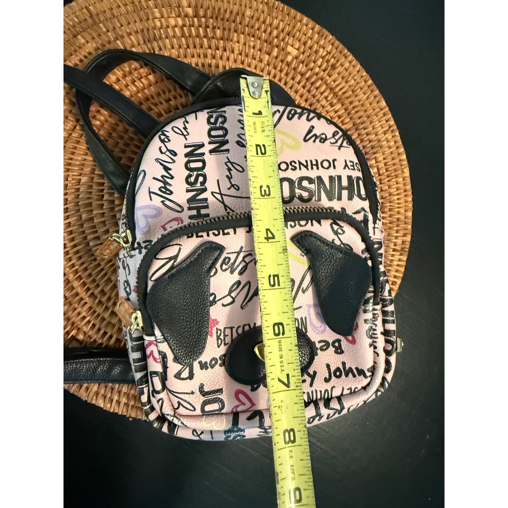 Betsey Johnson Pink Script Logo Mini Backpack Dog Face Heart Faux Leather Bag - Picture 4 of 6